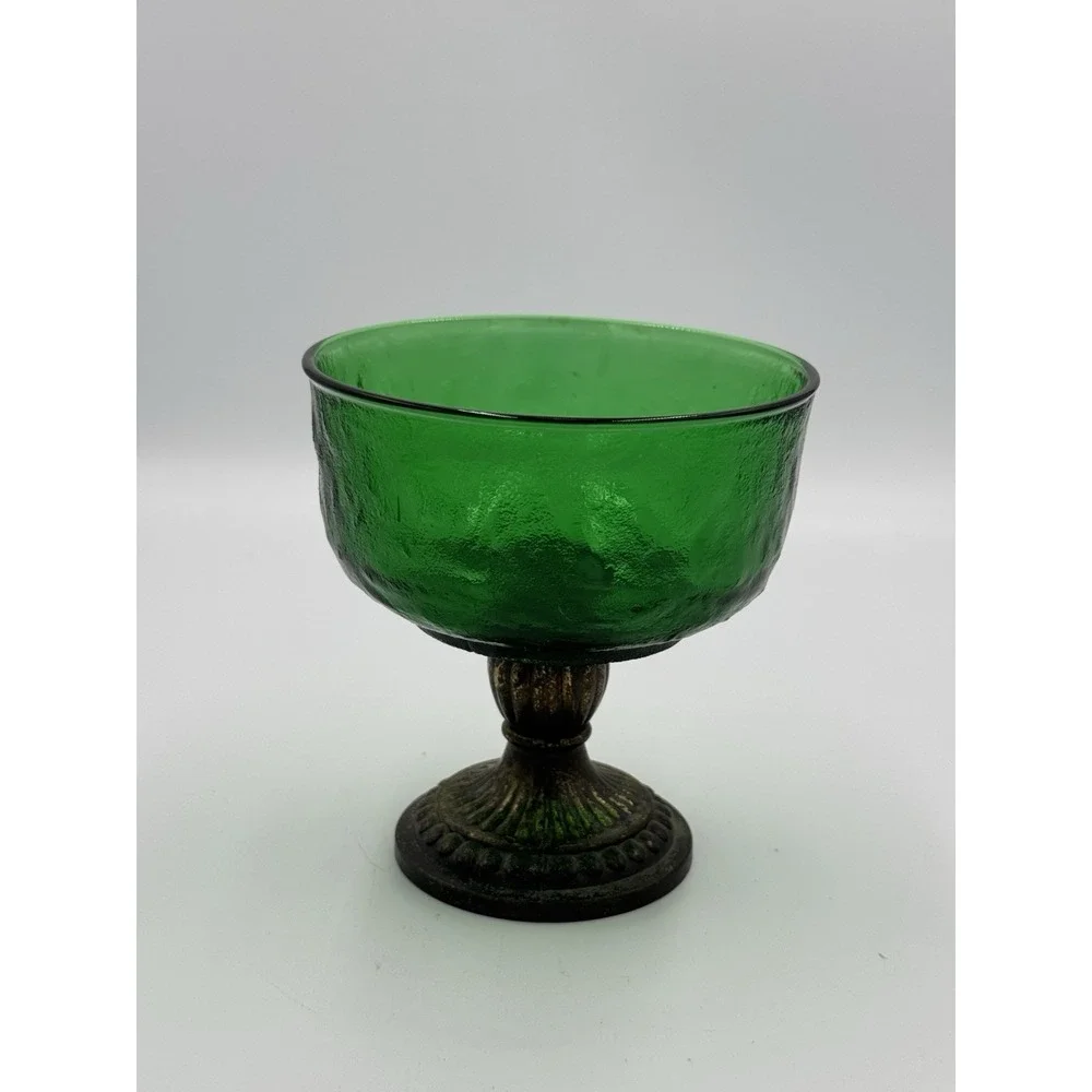 Vintage Green Metal Footed Compote Dish